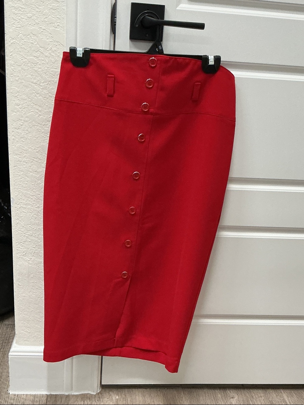 New York & Company Red Button-Front Pencil Skirt